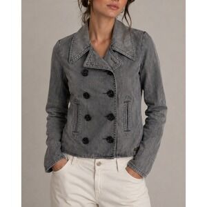 Denim & Supply Ralph Lauren Washed Gray Double Breasted Jean Denim Coat Peacoat
